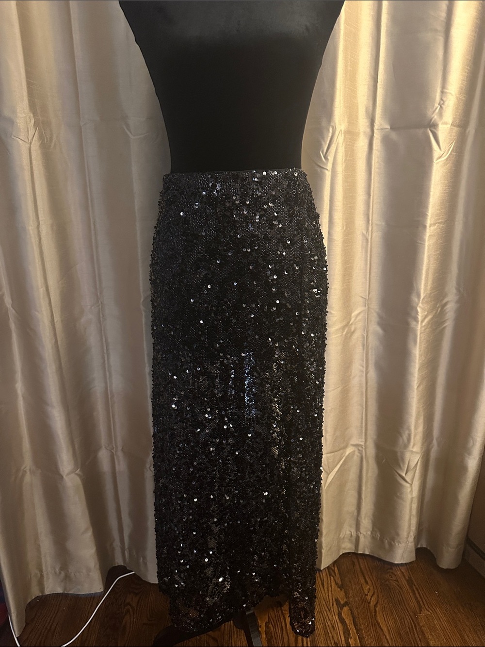 H&M Black Sequin Midi Skirt